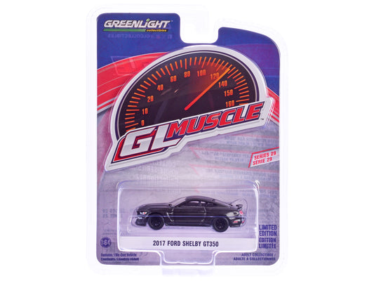 Greenlight 2017 Ford Shelby GT350 Magnetic Gray with Blue Stripes "GreenLight Muscle" Series 29 1/64 Diecast Model Car by Greenlight