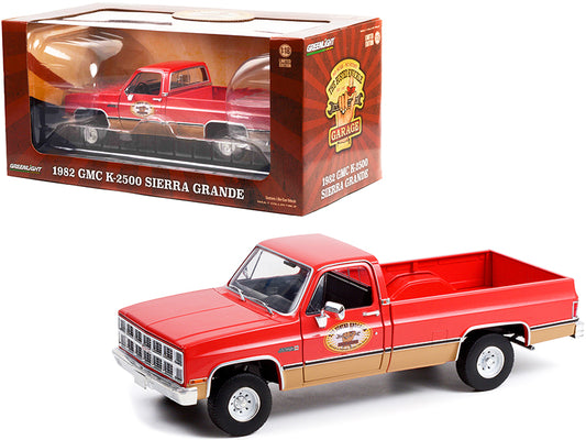 Greenlight 1982 GMC K-2500 Sierra Grande Wideside Pickup Truck with Trailer Hitch Red "Busted Knuckle Garage" 1/18 Diecast Model Car by Greenlight