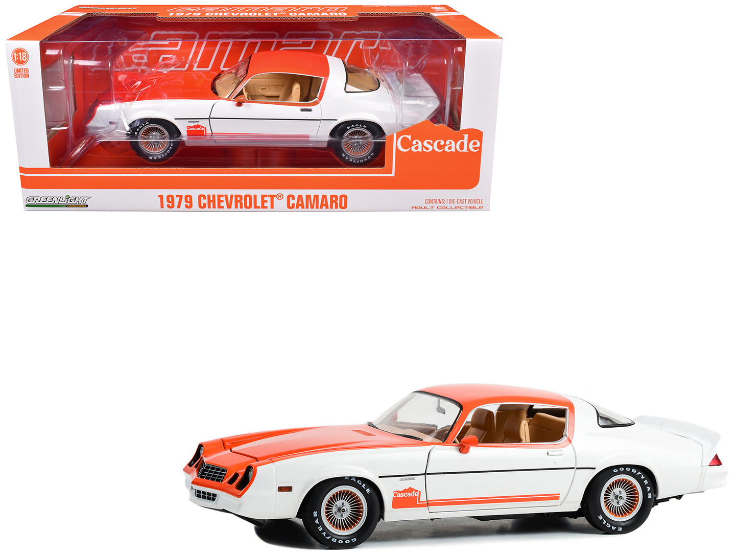 Greenlight 1979 Chevrolet Camaro Cascade Edition White and Orange "Oregon and Washington Limited Edition" 1/18 Diecast Model Car by Greenlight