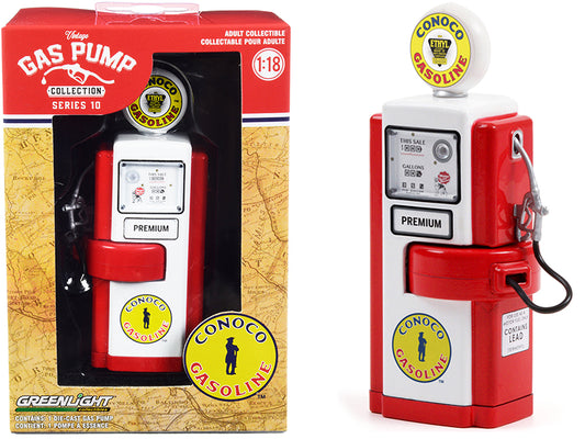 Greenlight 1948 Wayne 100-A Gas Pump "Conoco Gasoline" Red and White "Vintage Gas Pumps" Series 10 1/18 Diecast Model by Greenlight