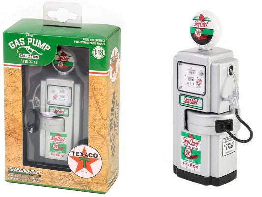 Greenlight 1948 Wayne 100-A Gas Pump "Texaco Sky Chief Su-Preme" Silver Metallic "Vintage Gas Pumps" Series 15 1/18 Diecast Replica by Greenlight