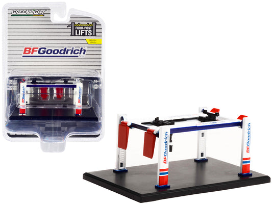 Greenlight Adjustable Four-Post Lift "BFGoodrich" White and Red "Four-Post Lifts" "Four-Post Lifts" Series 4 1/64 Diecast Model by Greenlight