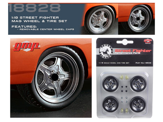 GMP Street Fighter Mag Wheel and Tire Set of 4 pieces from "1970 Plymouth RoadRunner "The Hammer" "Fast & Furious" Movie 1/18 by GMP