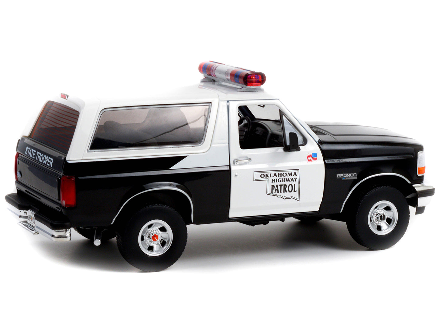 Greenlight 1996 Ford Bronco Police Black and White Oklahoma Highway Patrol "Artisan Collection" 1/18 Diecast Model Car by Greenlight