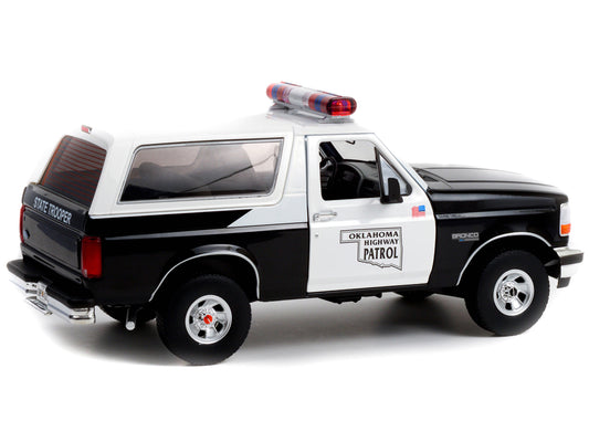 Greenlight 1996 Ford Bronco Police Black and White Oklahoma Highway Patrol "Artisan Collection" 1/18 Diecast Model Car by Greenlight