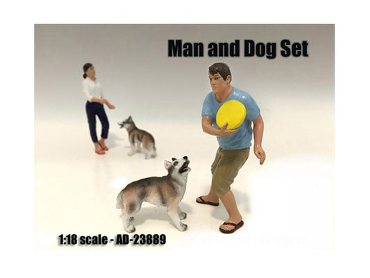 American Diorama Man and Dog 2 Piece Figure Set For 1:18 Scale Models by American Diorama