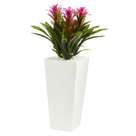 26" Triple Bromeliad Plant in White Tower Planter