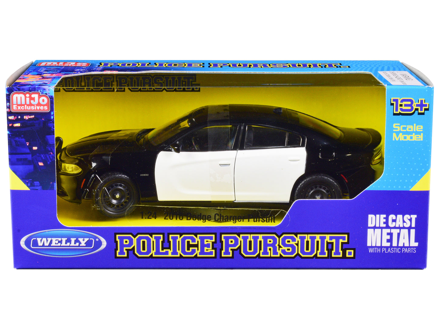Welly 2016 Dodge Charger Pursuit Police Interceptor Black and White Unmarked "Police Pursuit" Series 1/24 Diecast Model Car by Welly