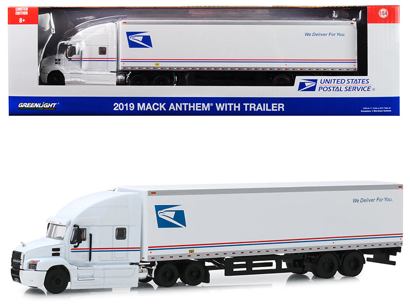 Greenlight 2019 Mack Anthem 18 Wheeler Tractor-Trailer "USPS" (United States Postal Service) "We Deliver For You" 1/64 Diecast Model by Greenlight