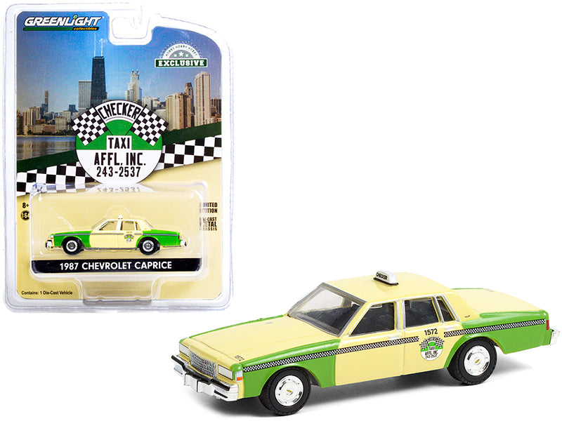 Greenlight 1987 Chevrolet Caprice Yellow and Green "Chicago Checker Taxi Affl Inc." "Hobby Exclusive" 1/64 Diecast Model Car by Greenlight