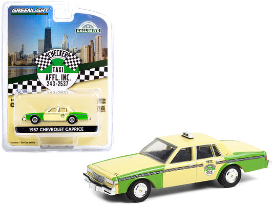 Greenlight 1987 Chevrolet Caprice Yellow and Green "Chicago Checker Taxi Affl Inc." "Hobby Exclusive" 1/64 Diecast Model Car by Greenlight