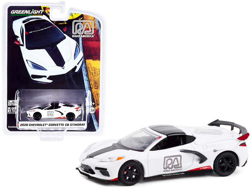 Greenlight 2020 Chevrolet Corvette C8 Stingray White and Black "Road America Official Pace Car" "Hobby Exclusive" 1/64 Diecast Model Car by Greenlight