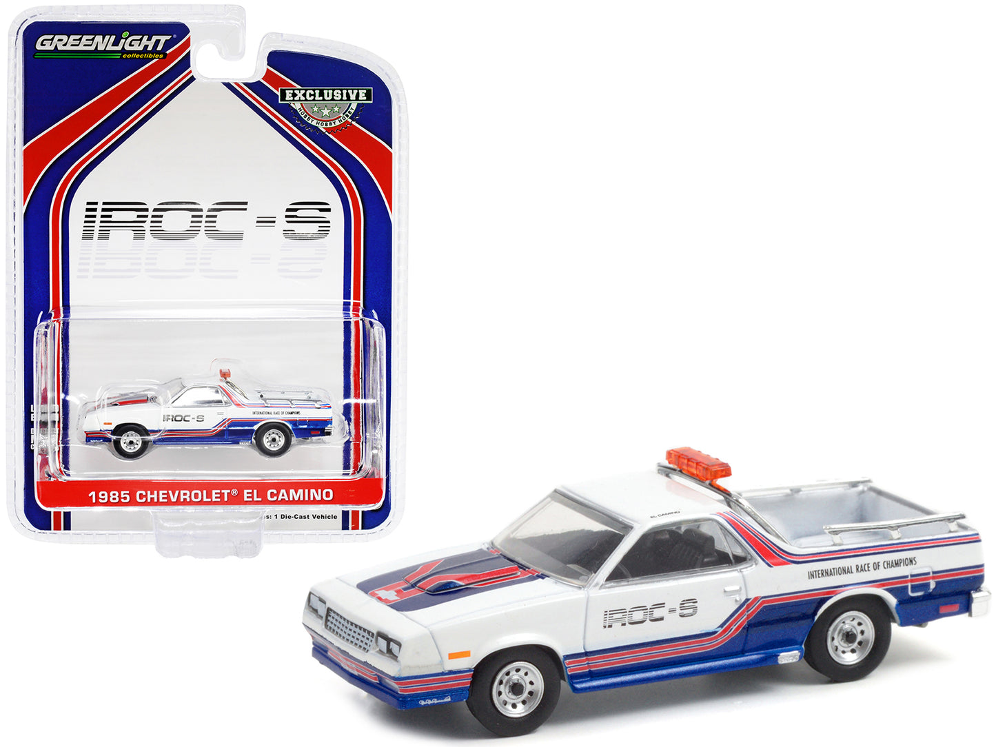 Greenlight 1985 Chevrolet El Camino SS Pickup Pace Truck IROC-S "International Race of Champions" (1985) "Hobby Exclusive" 1/64 Diecast Model Car by Greenlight