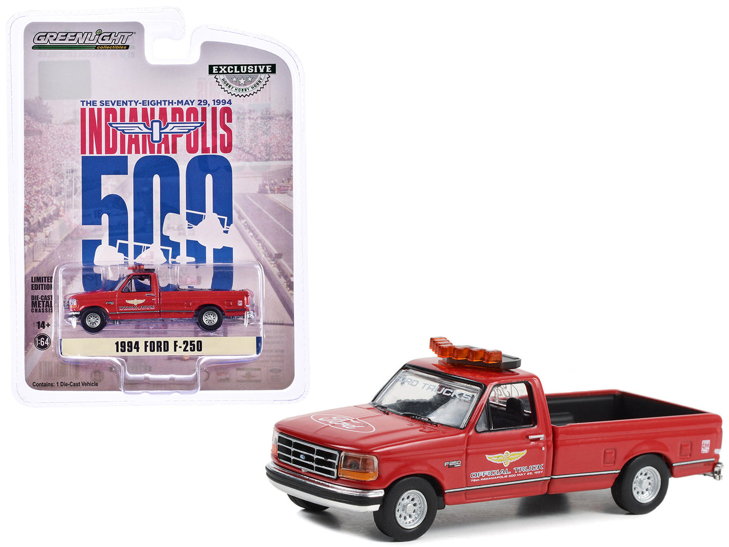 Greenlight 1994 Ford F-250 Pickup Truck Red "78th Annual Indianapolis 500 Mile Race Official Truck" "Hobby Exclusive" Series 1/64 Diecast Model Car by Greenlight