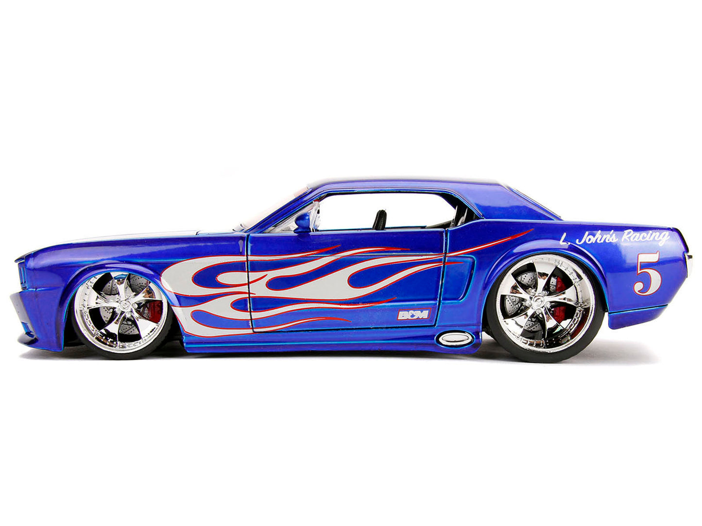 Jada 1965 Ford Mustang #5 "L. John's Racing" Candy Blue with Flame Graphics "Bigtime Muscle" Series 1/24 Diecast Model Car by Jada
