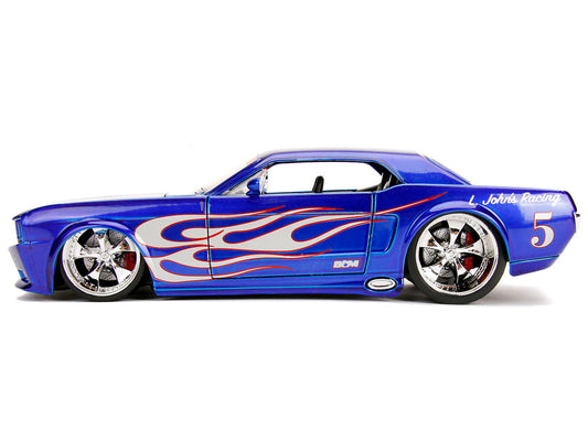 Jada 1965 Ford Mustang #5 "L. John's Racing" Candy Blue with Flame Graphics "Bigtime Muscle" Series 1/24 Diecast Model Car by Jada