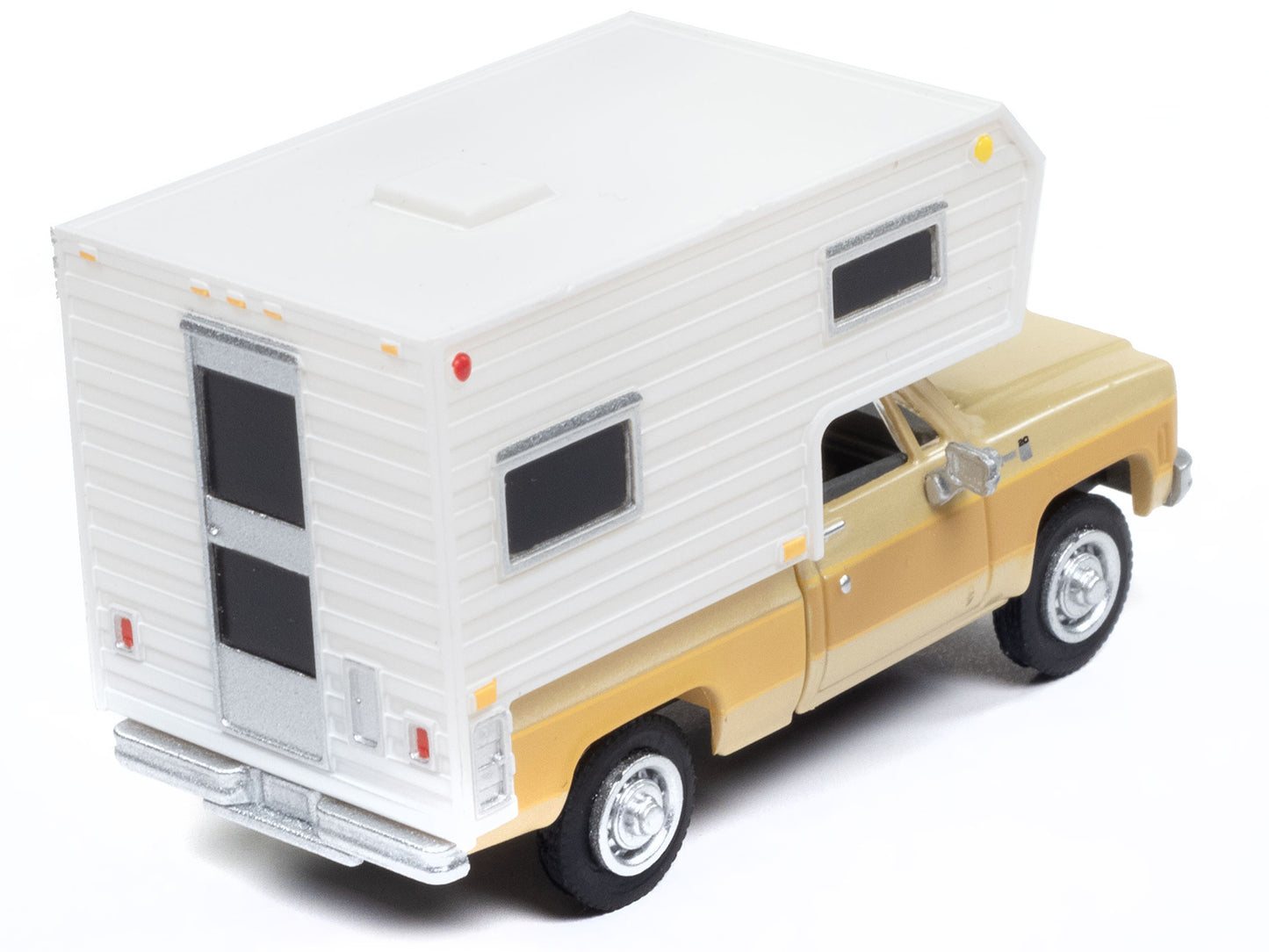 Classic Metal Works 1977 Chevrolet Fleetside Pickup Truck with Camper Beige Metallic and Tan "Mini Metals" Series 1/87 (HO) Scale Model Car by Classic Metal Works