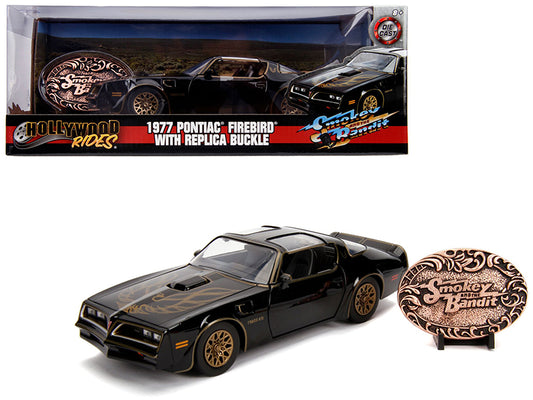 Jada 1977 Pontiac Firebird Trans Am Black with Replica Buckle "Smokey and the Bandit" (1977) Movie "Hollywood Rides" Series 1/24 Diecast Model Car by Jada