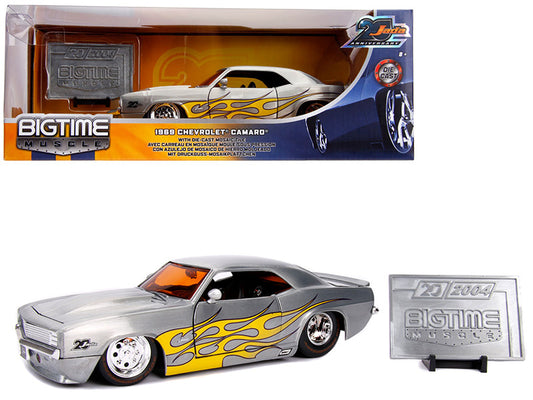 Jada 1969 Chevrolet Camaro Raw Metal with Yellow Flames "Bigtime Muscle" "Jada 20th Anniversary" 1/24 Diecast Model Car by Jada