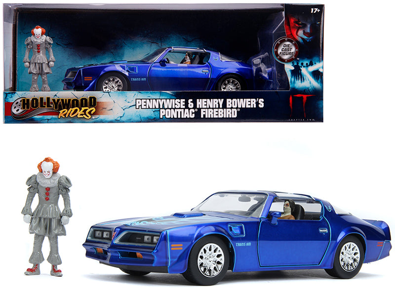 Jada Henry Bower's Pontiac Firebird Trans Am Candy Blue with Pennywise Diecast Figurine "It Chapter Two" (2019) Movie 1/24 Diecast Model Car by Jada