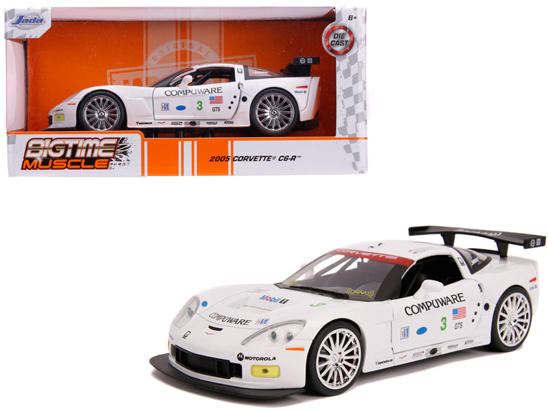 Jada 2005 Chevrolet Corvette C6-R #3 Olivier Beretta - Oliver Gavin "Compuware" White "Bigtime Muscle" 1/24 Diecast Model Car by Jada