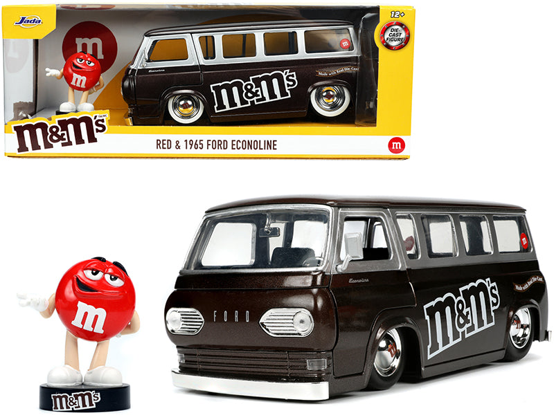 Jada 1965 Ford Econoline Bus Brown Metallic and Silver with Red M&M's Diecast Figurine "Hollywood Rides" Series 1/24 Diecast Model Car by Jada