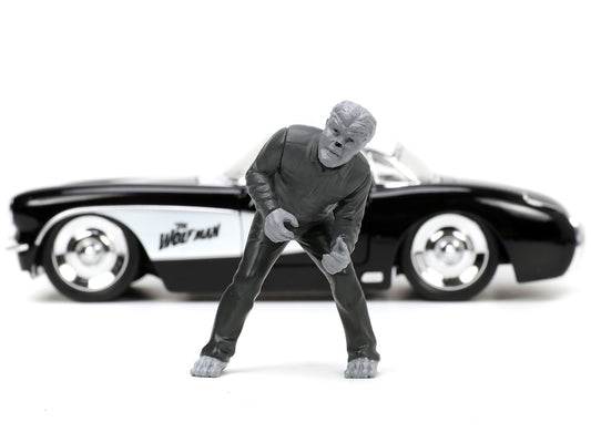 Jada 1957 Chevrolet Corvette Black with White Top and Wolfman Diecast Figure "Universal Monsters" "Hollywood Rides" Series 1/24 Diecast Model Car by Jada