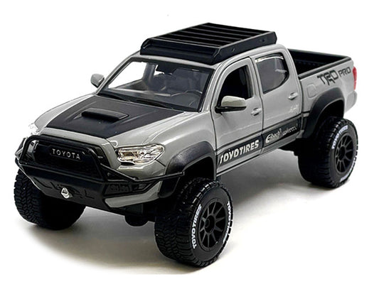 Maisto 2023 Toyota Tacoma TRD PRO Off Road Pickup Truck Cement Gray with Black Hood and Roofrack "Maisto Design" Series 1/27 Diecast Model Car by Maisto