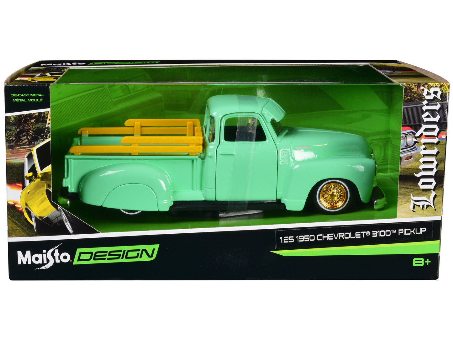 Maisto 1950 Chevrolet 3100 Pickup Truck Lowrider Light Green with Gold Wheels "Lowriders" Series 1/24 Diecast Model Car by Maisto