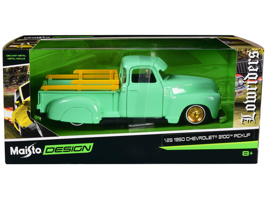 Maisto 1950 Chevrolet 3100 Pickup Truck Lowrider Light Green with Gold Wheels "Lowriders" Series 1/24 Diecast Model Car by Maisto