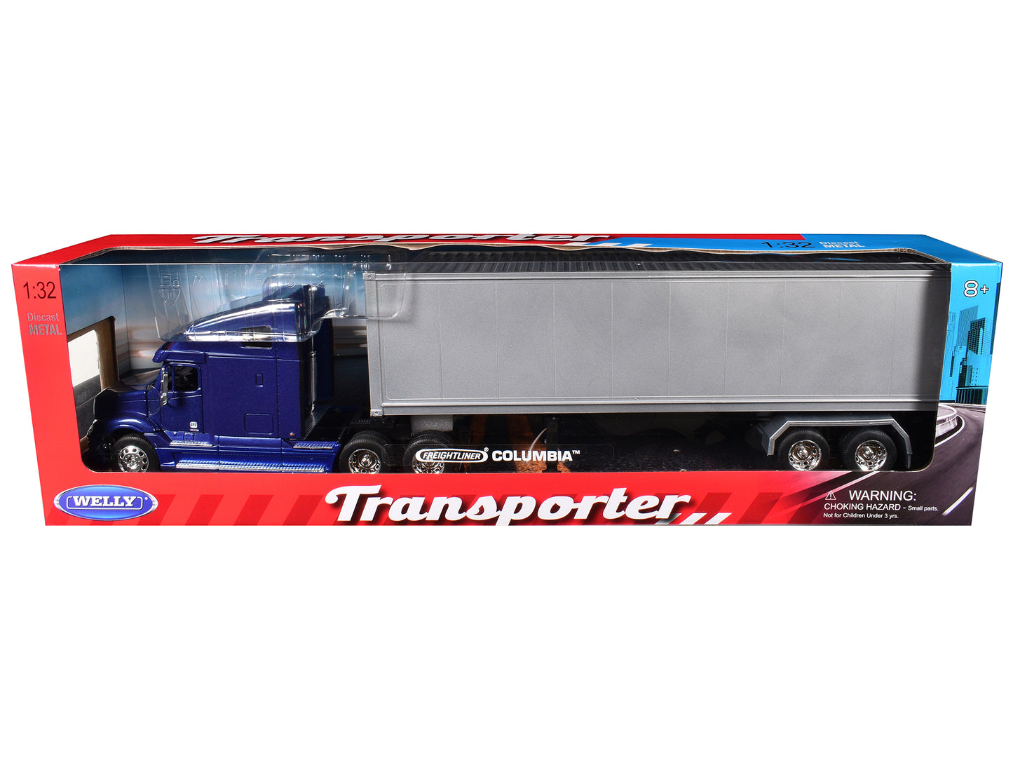 Welly Freightliner Columbia Truck Blue with Gray Container 1/32 Diecast Model by Welly