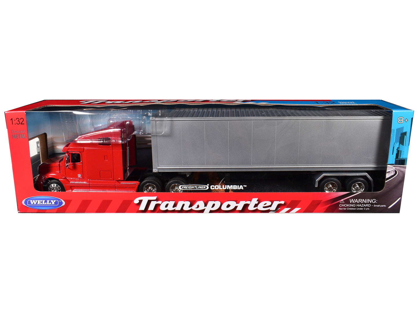 Welly Freightliner Columbia Truck Red with Gray Container 1/32 Diecast Model by Welly