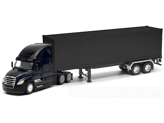 Welly Freightliner Cascadia Truck Black with Plain Black Box Trailer 1/32 Diecast Model by Welly