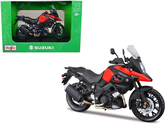 Maisto Suzuki V-Strom 1000 Red and Black with Plastic Display Stand 1/12 Diecast Motorcycle Model by Maisto