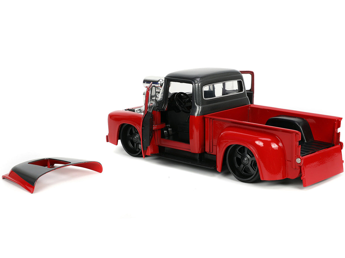 Jada 1956 Ford F-100 Pickup Truck Red and Dark Gray Metallic with Extra Wheels "Just Trucks" Series 1/24 Diecast Model Car by Jada