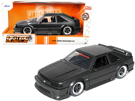 Jada 1989 Ford Mustang GT 5.0 Matt Black Metallic with Matt Black Hood "Bigtime Muscle" Series 1/24 Series Diecast Model Car by Jada