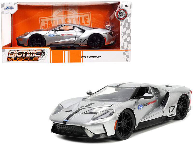 Jada 2017 Ford GT #17 Silver Metallic with Black Stripes "Ford Performance" "Bigtime Muscle" Series 1/24 Diecast Model Car by Jada