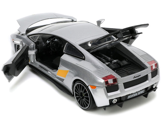 Jada Lamborghini Gallardo Superleggera Silver Metallic with Yellow Stripes "Hyper-Spec" Series 1/24 Diecast Model Car by Jada