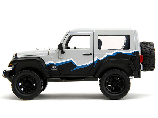 Jada 2007 Jeep Wrangler Gray and Black with Blue and White Stripes with Extra Wheels "Just Trucks" Series 1/24 Diecast Model Car by Jada