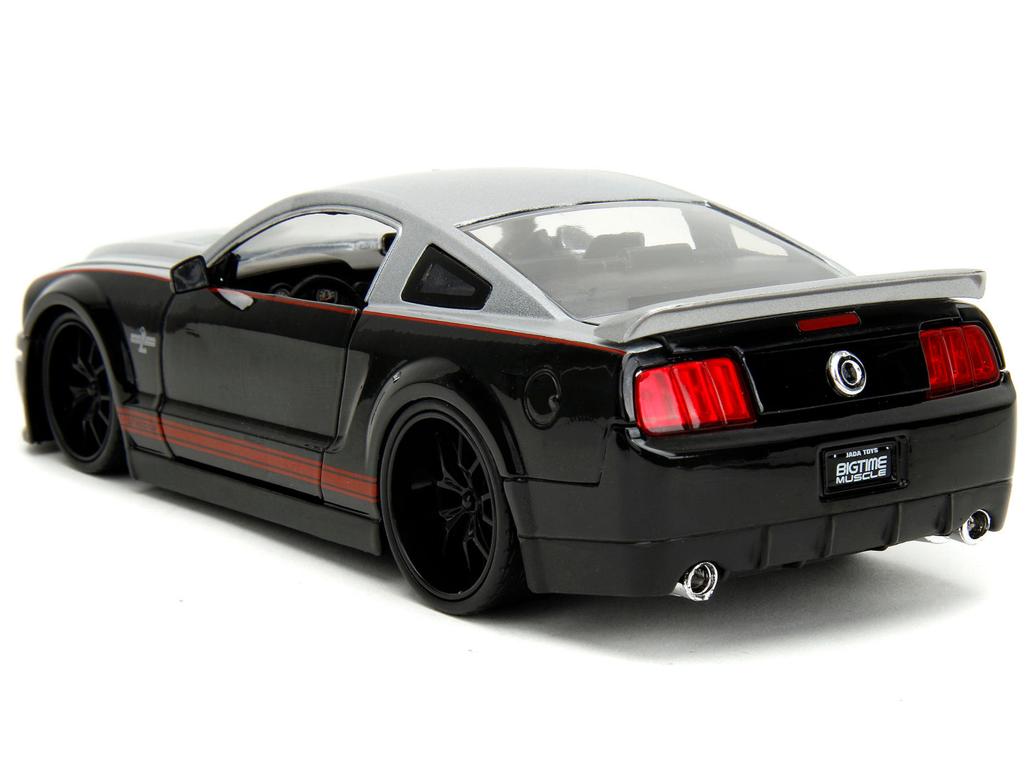 Jada 2008 Ford Shelby Mustang GT-500KR Silver and Black with Red Stripes "Bigtime Muscle" Series 1/24 Diecast Model Car by Jada