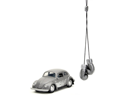Jada 1959 Volkswagen Beetle Gray Metallic with Silver Flames and Boxing Gloves Accessory "Punch Buggy" Series 1/32 Diecast Model Car by Jada