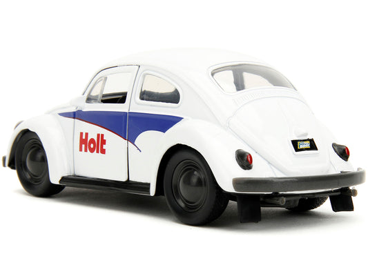 Jada 1959 Volkswagen Beetle "Holt" White with Blue Graphics and Boxing Gloves Accessory "Punch Buggy" Series 1/32 Diecast Model Car by Jada