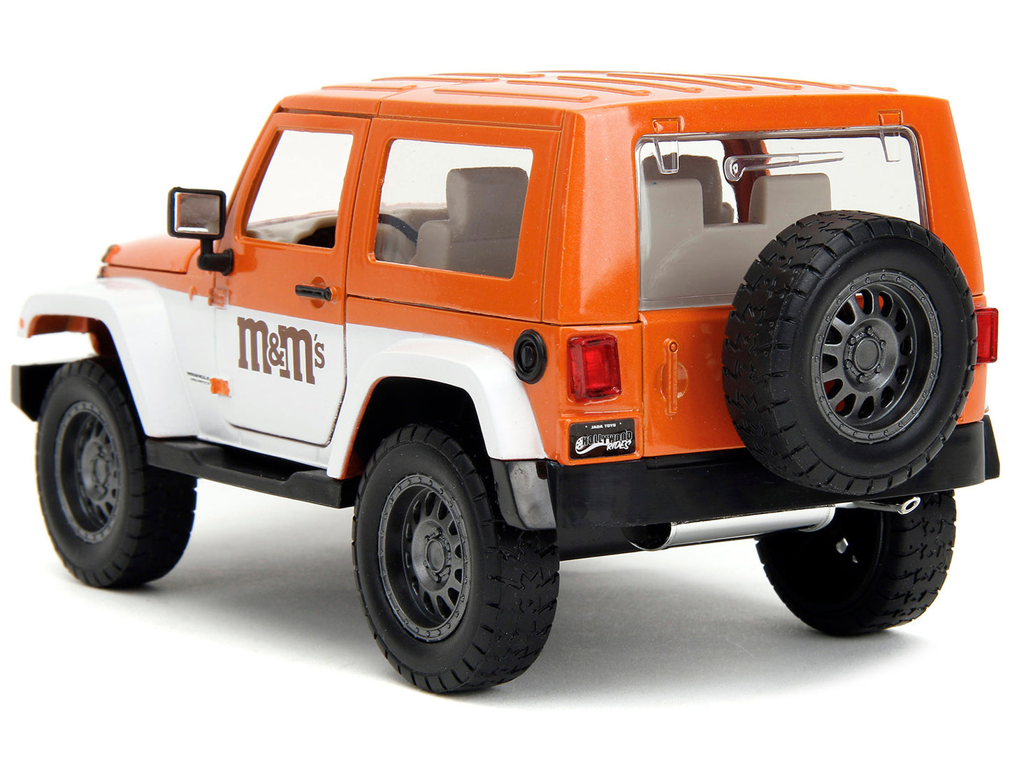Jada 2007 Jeep Wrangler Orange Metallic and White and Orange M&M Diecast Figure "M&M's" "Hollywood Rides" Series 1/24 Diecast Model Car by Jada