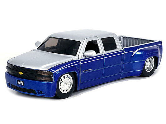 Jada 1999 Chevrolet Silverado Dually Pickup Truck Blue Metallic and Silver with Stock Wheels "Just Trucks" Series 1/24 Diecast Model Car by Jada