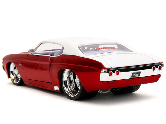 Jada 1971 Chevrolet Chevelle SS Candy Red with White Top White Stripes and White Interior "Bigtime Muscle" Series 1/24 Diecast Model Car by Jada