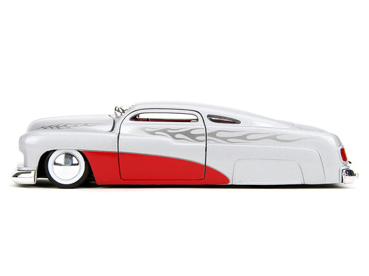 Jada 1951 Mercury Silver Metallic and Red with Flame Graphics and Red Interior "Bigtime Muscle" Series 1/24 Diecast Model Car by Jada