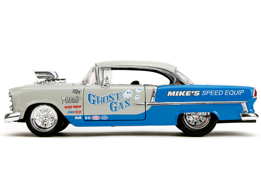 Jada 1955 Chevrolet Bel Air "Ghost Gas - Mike's Speed Equip" Light Gray and Blue "Bigtime Muscle" Series 1/24 Diecast Model Car by Jada