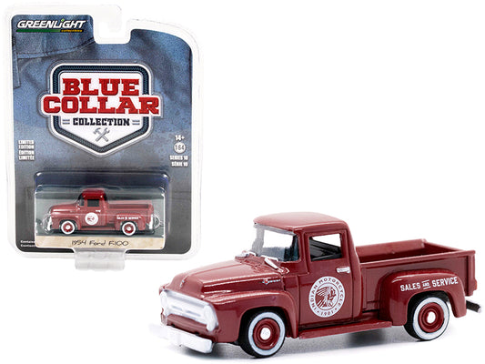 Greenlight 1954 Ford F-100 Pickup Truck Burgundy "Indian Motorcycle Sales & Service" "Blue Collar Collection" Series 10 1/64 Diecast Model Car by Greenlight