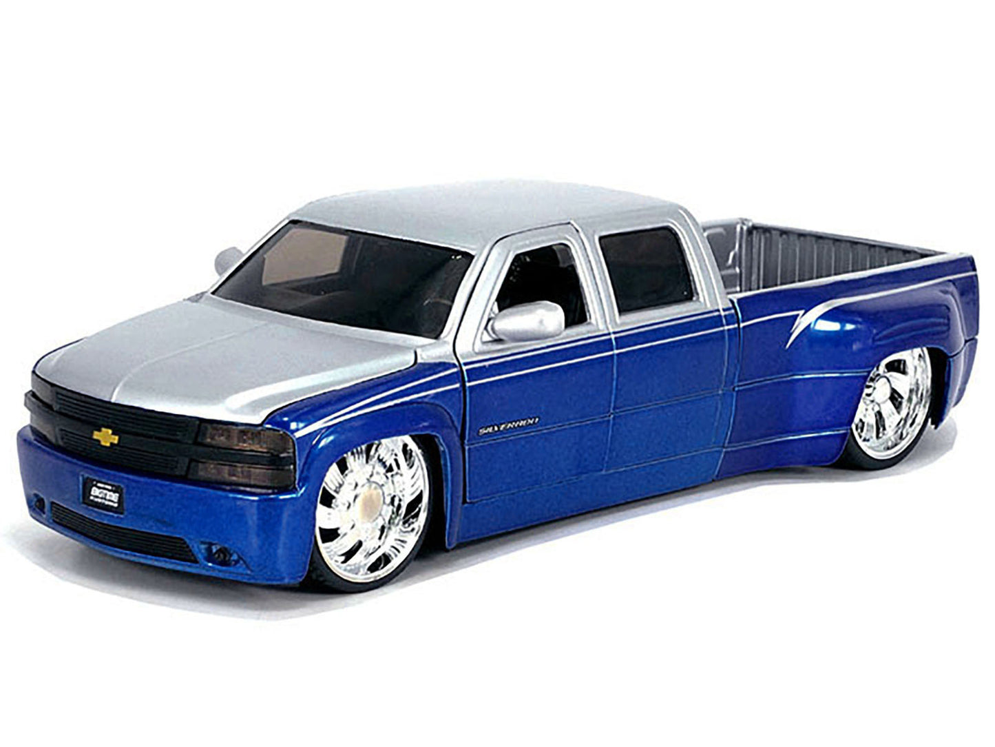 Jada 1999 Chevrolet Silverado Dually Pickup Truck Blue Metallic and Silver with Custom KMC Wheels "Just Trucks" Series 1/24 Diecast Model Car by Jada