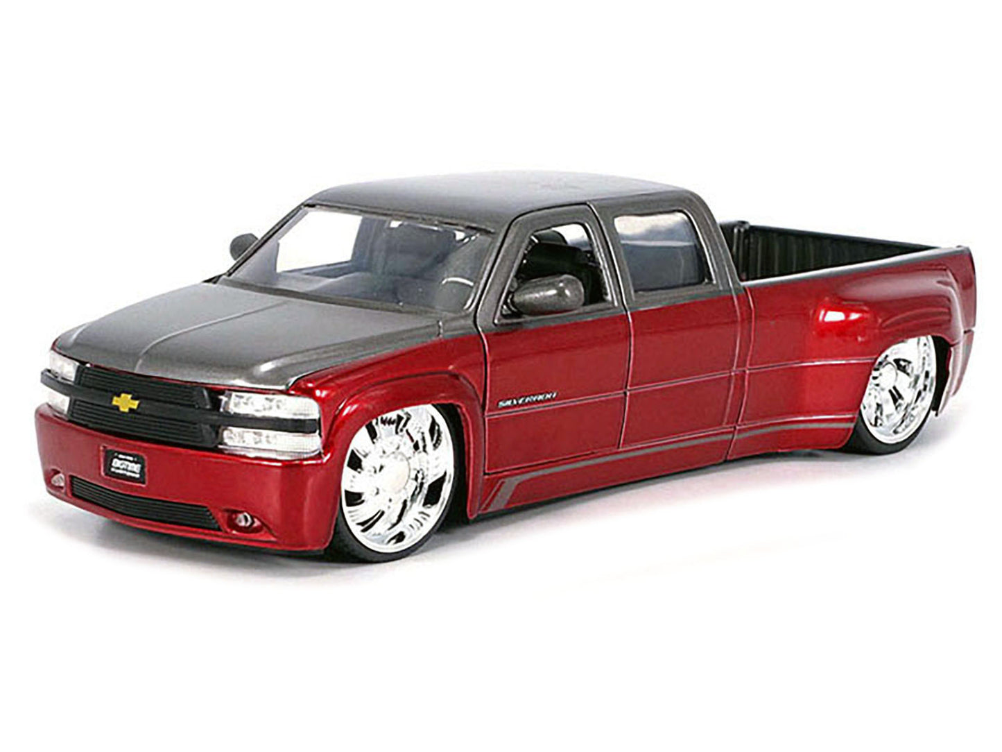 Jada 1999 Chevrolet Silverado Dually Pickup Truck Red Metallic and Gray with Custom KMC Wheels "Just Trucks" Series 1/24 Diecast Model Car by Jada